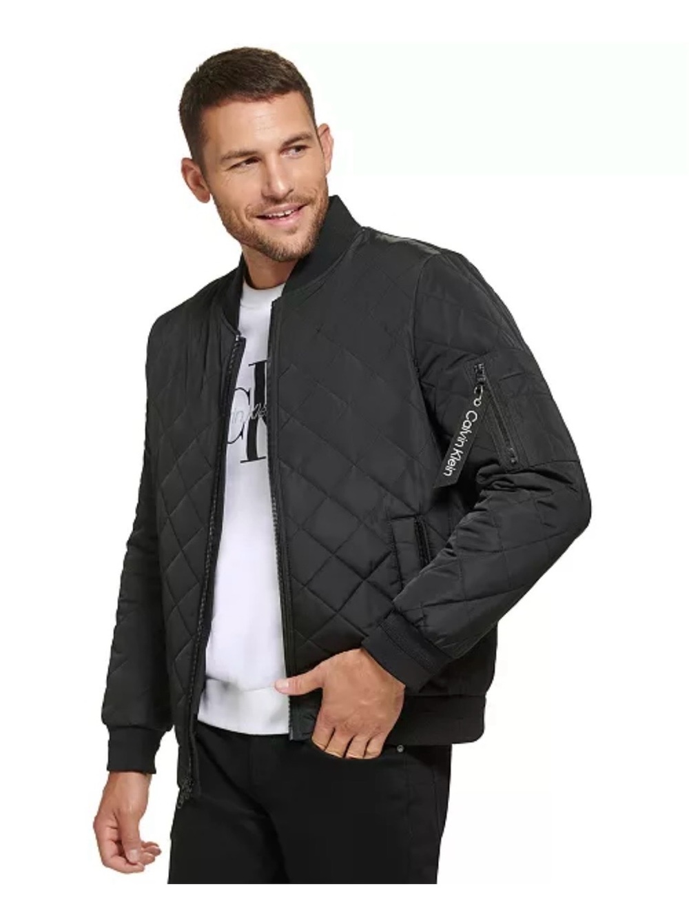 Men’s Calvin Klein Black Quilted Bomber Baseball Jacket Size Medium